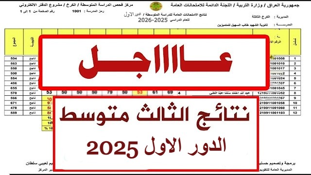 "هسه ظهرت الآن".. نتائج الثالث متوسط 2025 الدور الثالث في العراق الآن عبر najah.iqnajah.iq»
